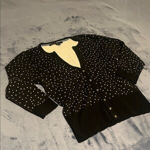 White House Black Market Black and White Polka Dot Button Up Cardigan